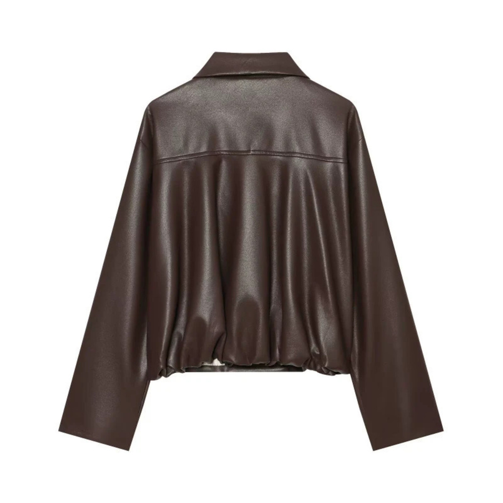 ZARA Elegant Pure Color Dark Brown Leather Jacket